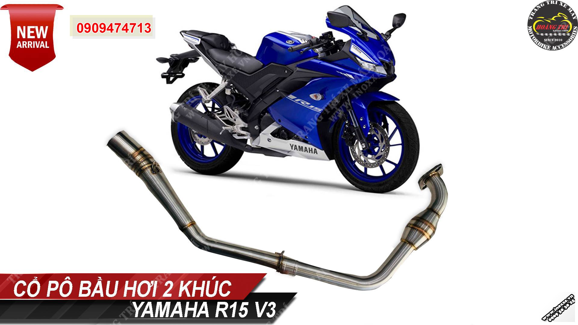 Cổ pô độ Yamaha R15 V3- Cổ inox 2 khúc bầu hơi